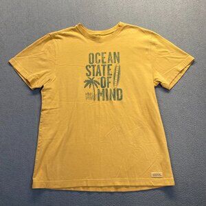 Men’s Life Is Good Size M  “Ocean State Of Mind” Gold & Green Surfer T Shirt